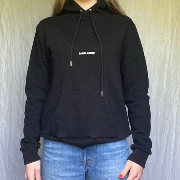 Saint Laurent Small Black 100% Cotton Logo Hooded Sweatshirt - Picture 3 of 10